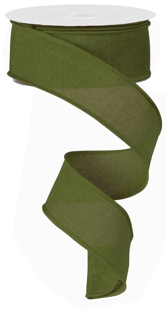 Wired Ribbon * Solid Moss Green Canvas * 1.5 x 10 Yards